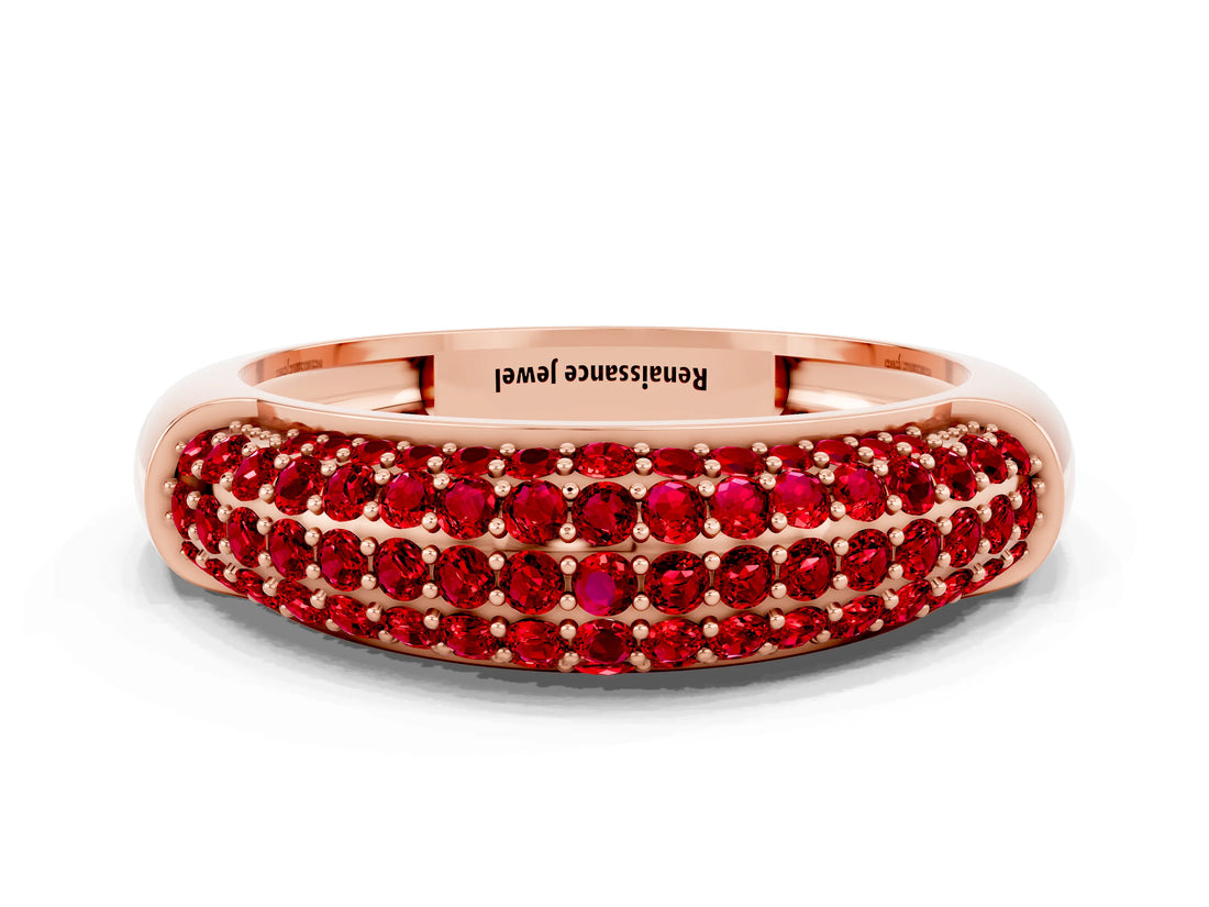 Rose gold Three-Row Pavé Round Ruby Dome Band_6