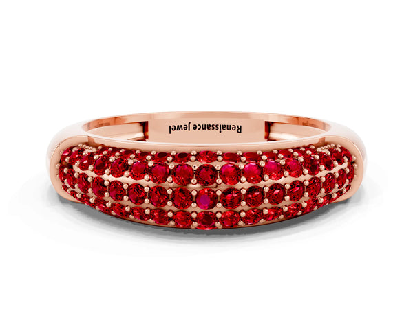 Rose gold Three-Row Pavé Round Ruby Dome Band