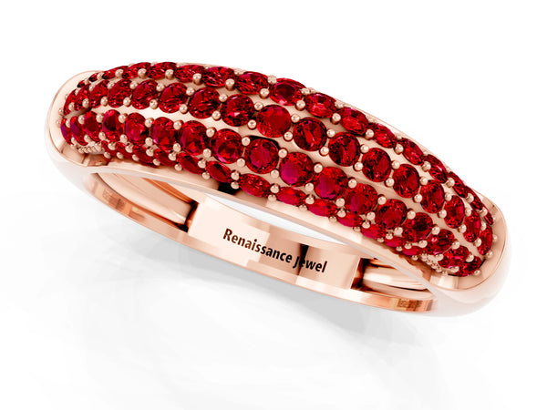 Rose gold Three-Row Pavé Round Ruby Dome Band