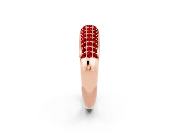 Rose gold Three-Row Pavé Round Ruby Dome Band