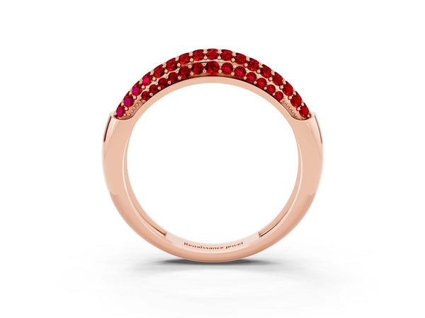 Rose gold Three-Row Pavé Round Ruby Dome Band
