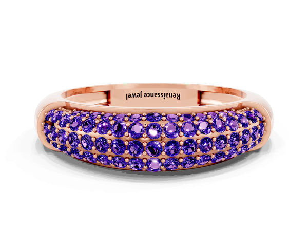 Rose gold Three-Row Pavé Round Tanzanite Dome Band