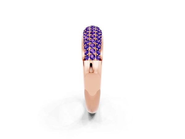 Rose gold Three-Row Pavé Round Tanzanite Dome Band