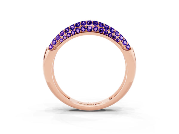 Rose gold Three-Row Pavé Round Tanzanite Dome Band