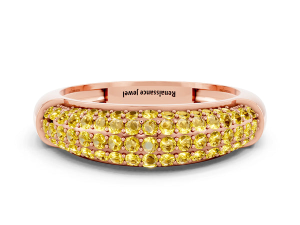Rose gold Three-Row Pavé Round Yellow Sapphire Dome Band