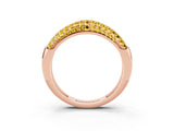 Rose gold Three-Row Pavé Round Yellow Sapphire Dome Band_21