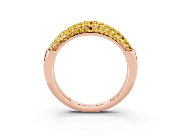 Rose gold Three-Row Pavé Round Yellow Sapphire Dome Band