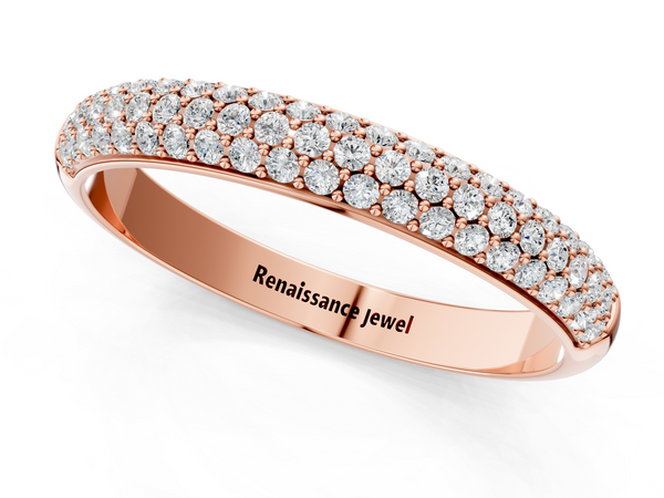 Rose gold Three-Row Pave Round Diamond Eternity Band with Shared Prong Setting