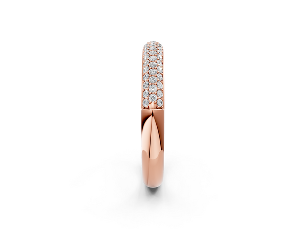 Rose gold Three-Row Pave Round Diamond Eternity Band with Shared Prong Setting