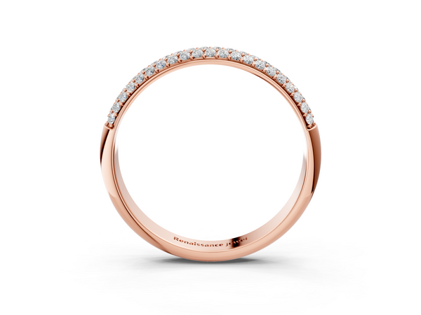 Rose gold Three-Row Pave Round Diamond Eternity Band with Shared Prong Setting