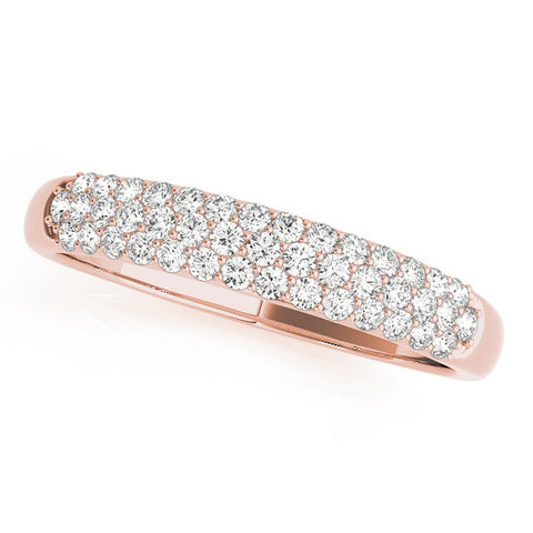 Rose gold Three-Row Pave Round Diamond Eternity Band with Shared Prong Setting