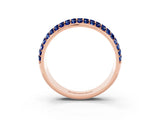 Rose gold Three-Row Round Blue Sapphire Eternity Band with Shared Prong Setting_9