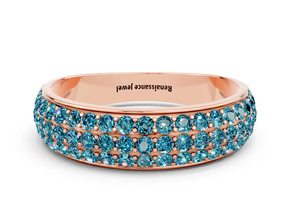 Rose gold Three-Row Round Blue Topaz Eternity Band with Shared Prong Setting_6