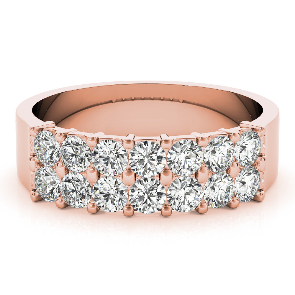 Rose gold Three-Row Round Diamond Channel Band with Shared Prong Setting 1