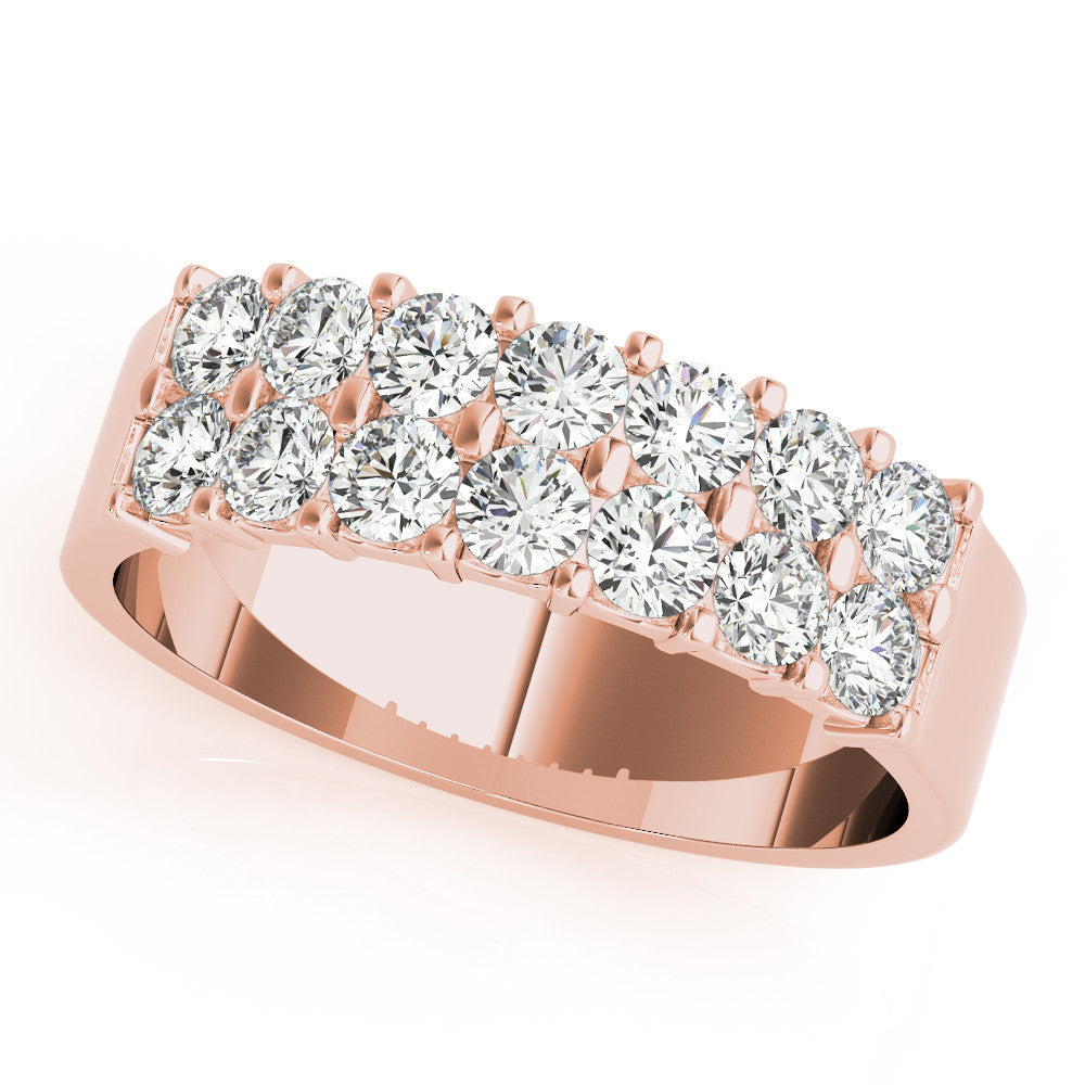 Rose gold Three-Row Round Diamond Channel Band with Shared Prong Setting