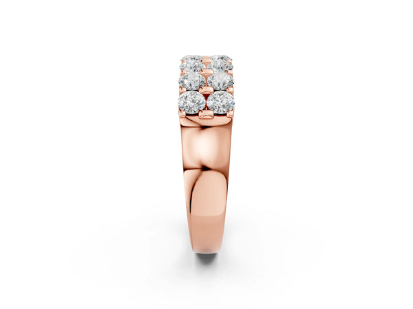 Rose gold Three-Row Round Diamond Channel Band with Shared Prong Setting