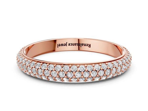 Rose gold Three-Row Round Diamond Pavé Eternity Band with Shared Prong Setting