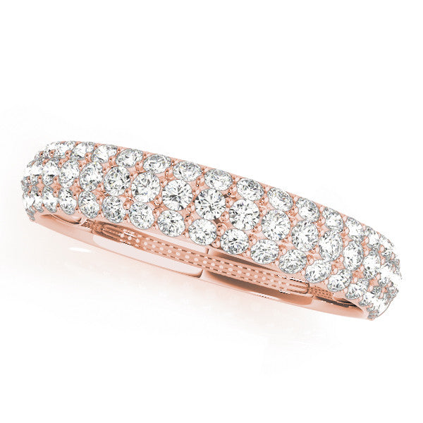 Rose gold Three-Row Round Diamond Pave Eternity Band with Shared Prong Setting