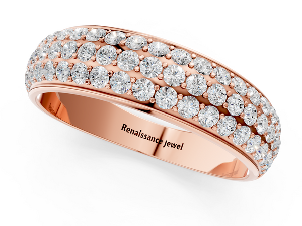Rose gold Three-Row Round Diamond Eternity Band with Shared Prong Setting