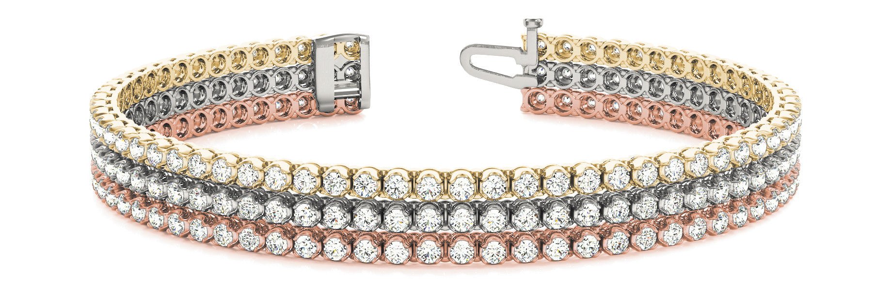 Rose gold Three-Row Round Diamond Tennis Bracelet with Bezel Setting