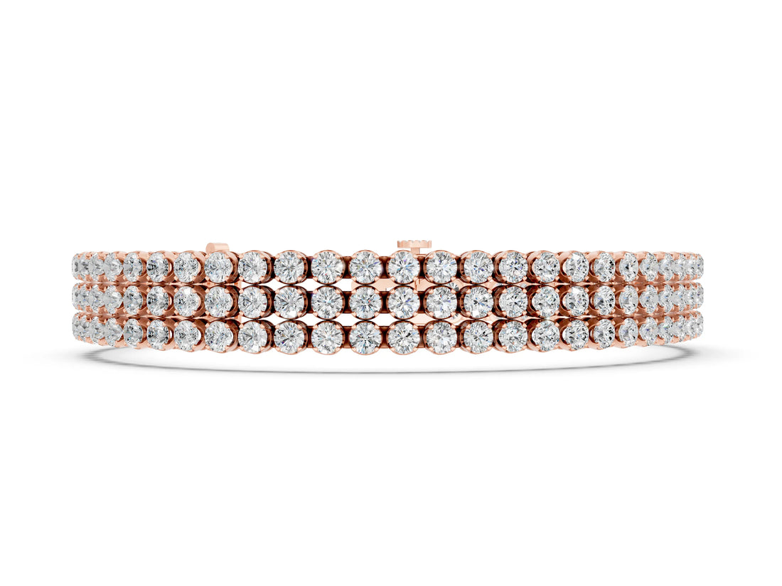 Rose gold Three-Row Round Diamond Tennis Bracelet with Bezel Setting_2
