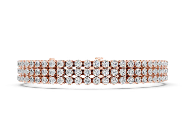 Rose gold Three-Row Round Diamond Tennis Bracelet with Bezel Setting