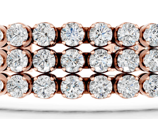 Rose gold Three-Row Round Diamond Tennis Bracelet with Bezel Setting