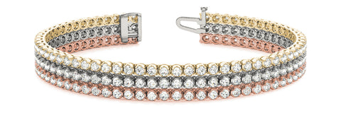 Rose gold Three-Row Round Diamond Tennis Bracelet with Bezel Setting