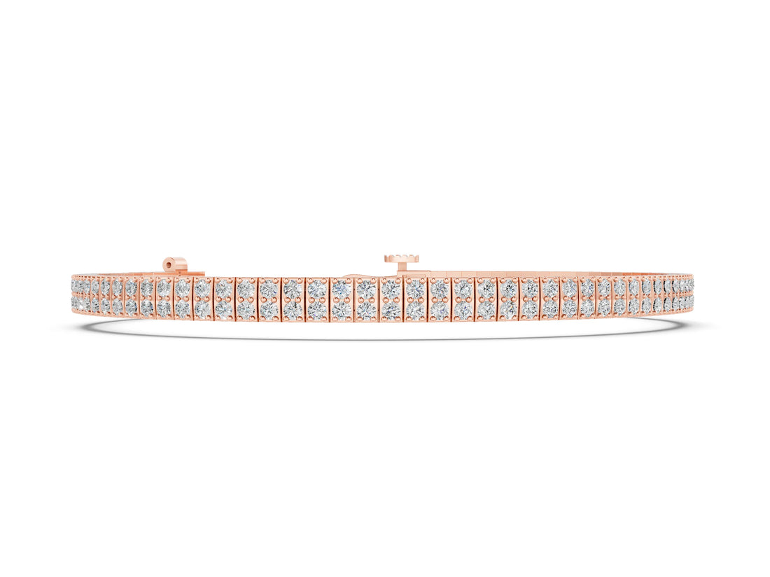 Rose gold Three-Row Round Diamond Tennis Bracelet with Prong Setting_2
