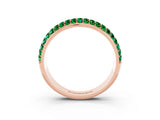 Rose gold Three-Row Round Emerald Eternity Band with Shared Prong Setting_9