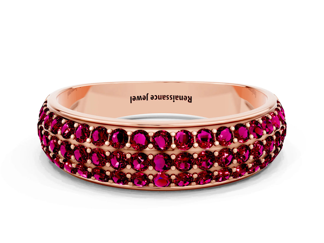 Rose gold Three-Row Round Garnet Eternity Band with Shared Prong Setting_6