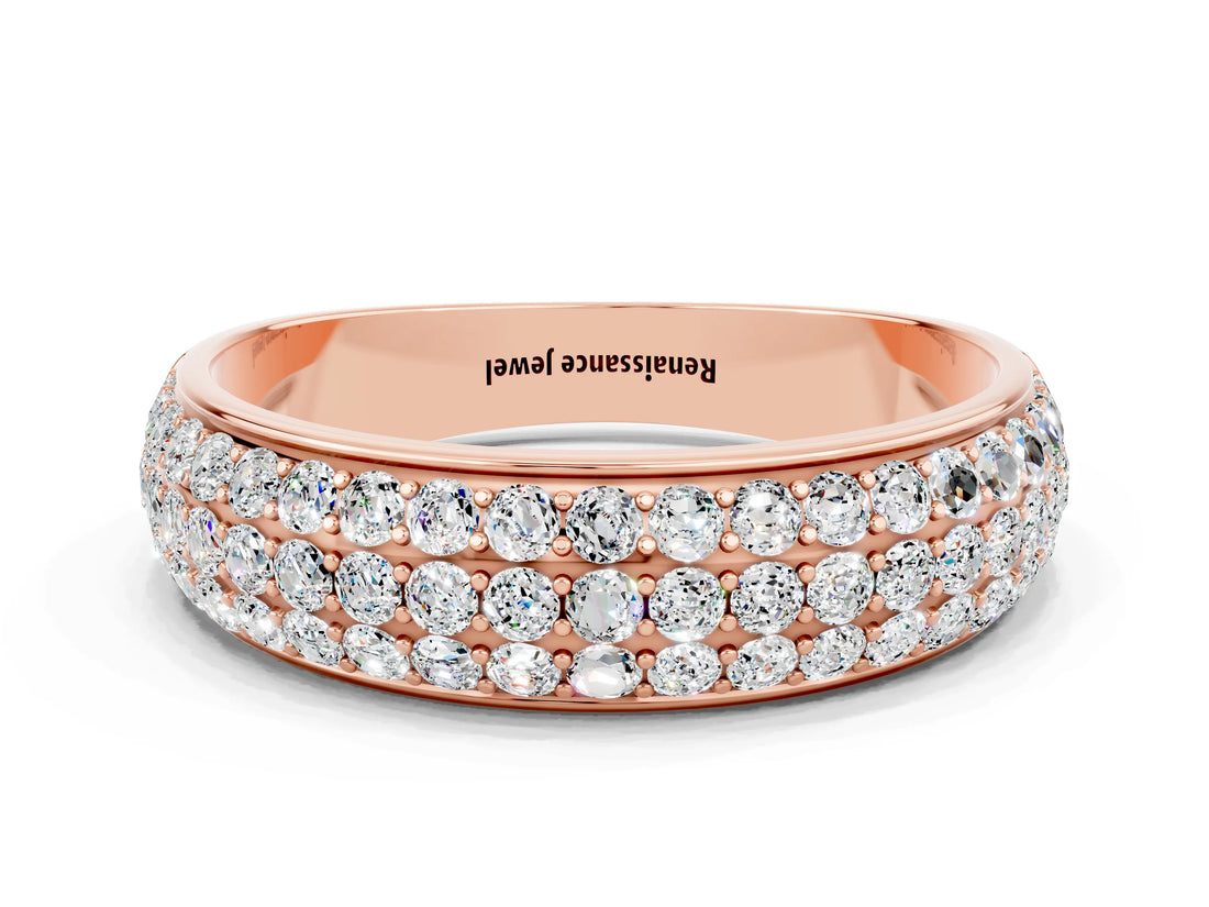 Rose gold Three-Row Round Moissanite Eternity Band with Shared Prong Setting_6