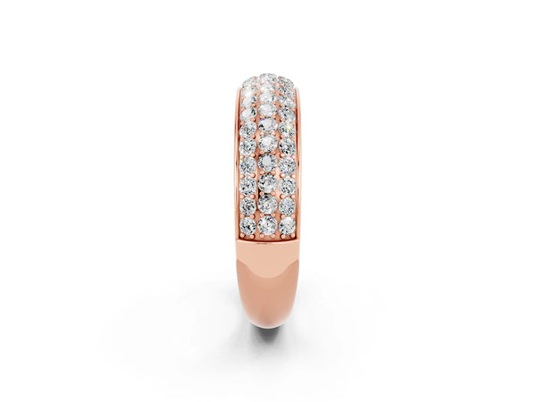 Rose Gold Round Moissanite Three Row Pave Half Eternity Wedding Band