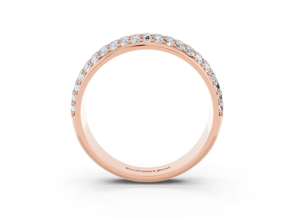 Rose Gold Round Moissanite Three Row Pave Half Eternity Wedding Band