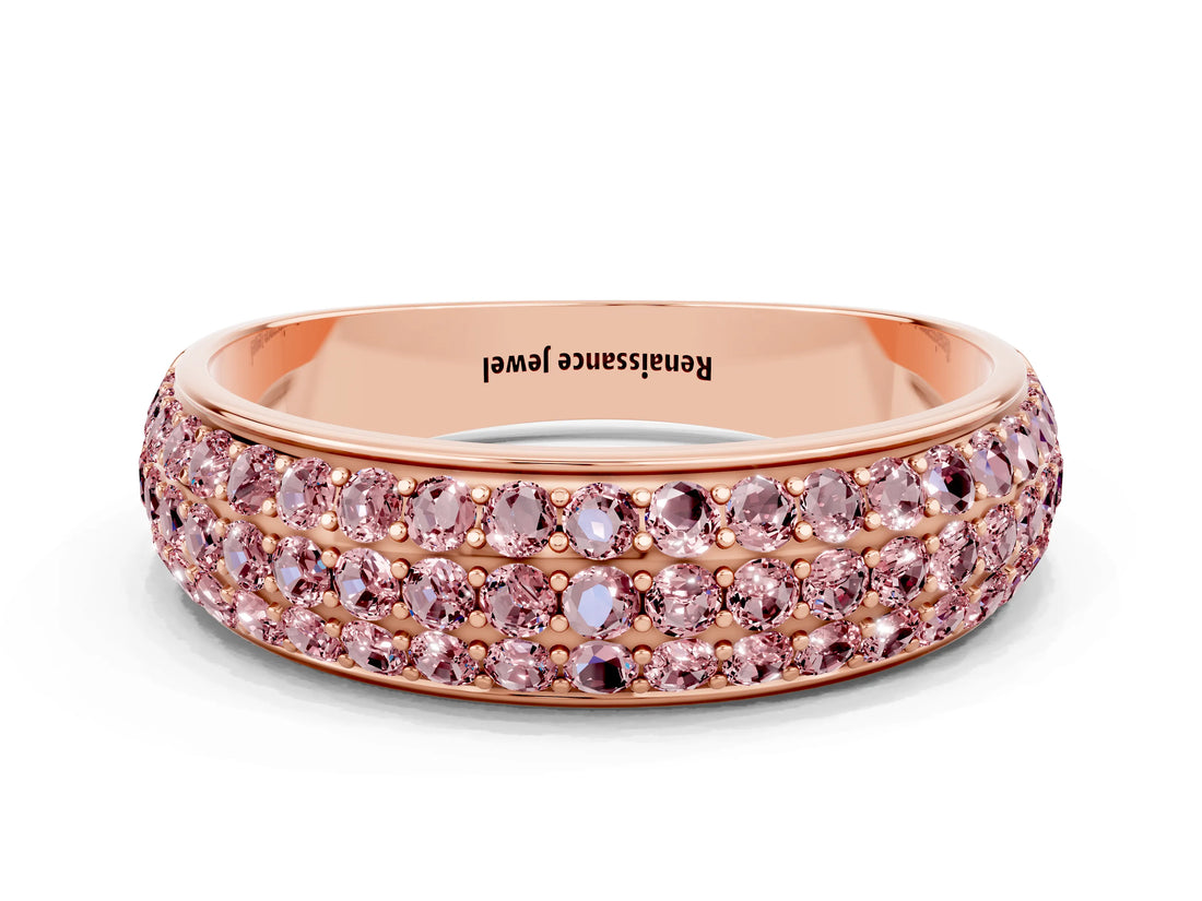 Rose gold Three-Row Round Morganite Eternity Band with Shared Prong Setting_6