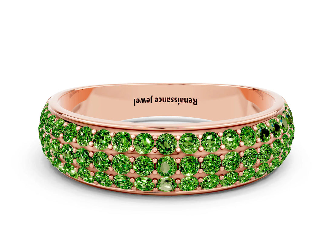 Rose gold Three-Row Round Peridot Eternity Band with Shared Prong Setting_6