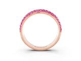 Rose gold Three-Row Round Pink Sapphire Eternity Band with Shared Prong Setting_21