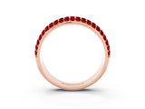 Rose gold Three-Row Round Ruby Eternity Band with Shared Prong Setting_9