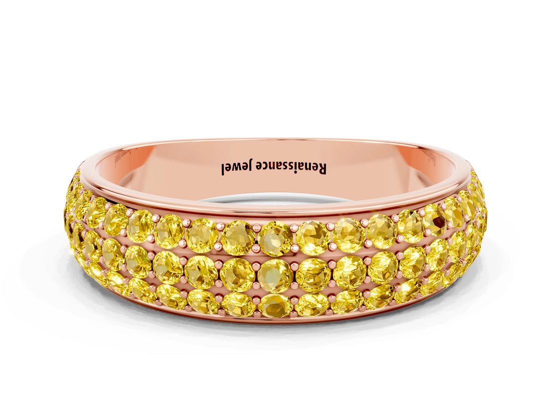 Rose gold Three-Row Round Yellow Sapphire Eternity Band with Shared Prong Setting_18