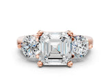 Rose gold Three-Stone Asscher Brilliant Cut Solitaire Ring with Prong Setting on a Classic Band 1