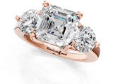Rose gold Three-Stone Asscher Brilliant Cut Solitaire Ring with Prong Setting on a Classic Band 2