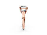 Rose gold Three-Stone Asscher Brilliant Cut Solitaire Ring with Prong Setting on a Classic Band 3