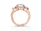 Rose gold Three-Stone Asscher Brilliant Cut Solitaire Ring with Prong Setting on a Classic Band 4