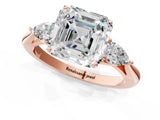 Rose gold Three-Stone Asscher Cut Brilliant Diamond Solitaire Ring with Tapered Band and Four-Prong Setting_4