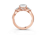 Rose gold Three-Stone Asscher Cut Brilliant Diamond Solitaire Ring with Tapered Band and Four-Prong Setting_6