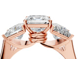 Rose gold Three-Stone Asscher Cut Brilliant Diamond Trellis Ring with Comfort Fit Band_7