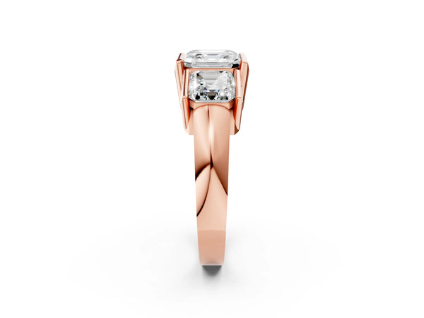 Rose Gold Asscher Cut Channel Set Three Stone Engagement Ring Setting with Wide Flat Band