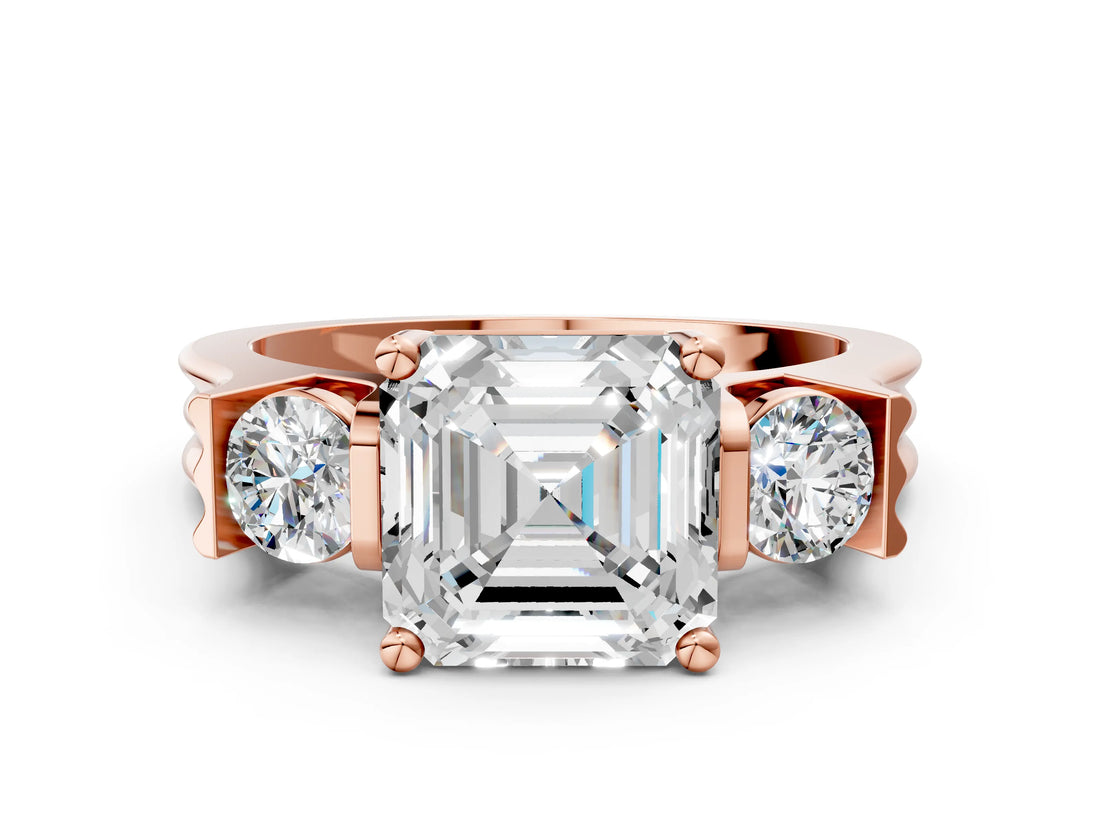 Rose gold Three-Stone Asscher Cut Cut Classic Band Prong Setting Ring_7