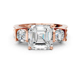 Rose gold Three-Stone Asscher Cut Cut Classic Band Prong Setting Ring_7