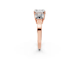 Rose gold Three-Stone Asscher Cut Cut Diamond Engagement Ring with Flat Band and Four-Prong Setting_17